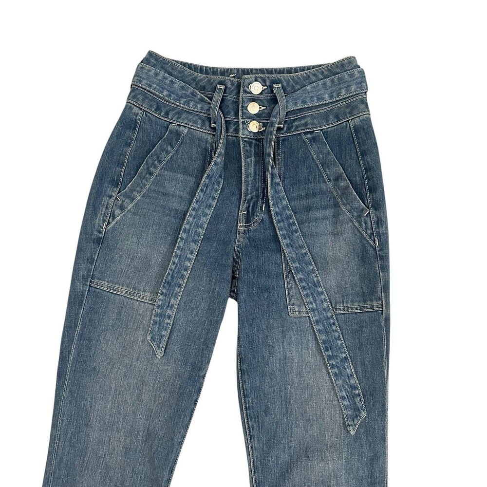 Veronica Beard Jeans Women's 25x28 Blue Logan Slim Straight Extra High-Rise Belt - Picture 2 of 14